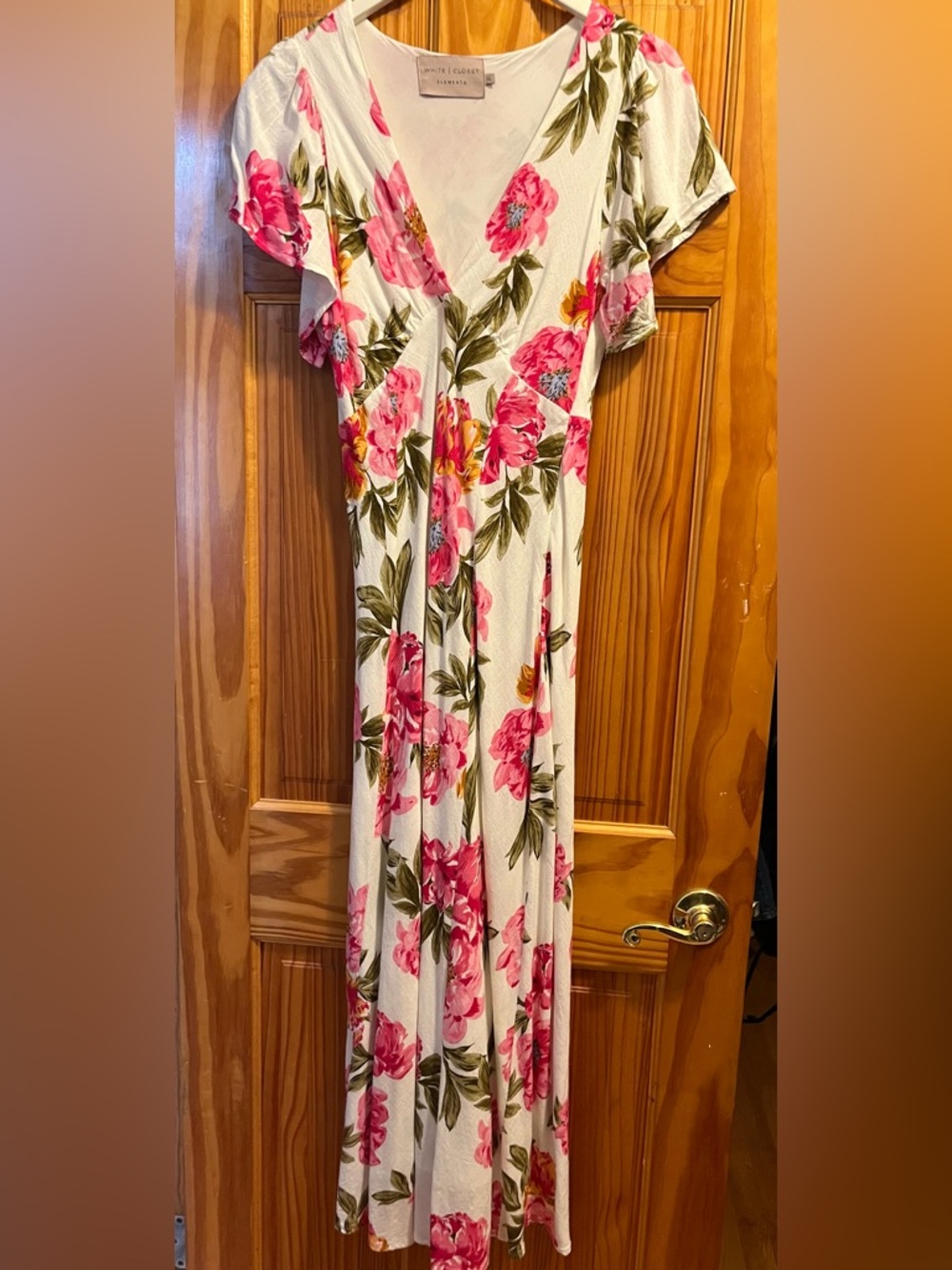 Floral V-Neck Maxi Dress in Pink and White - Women White Closet Elements